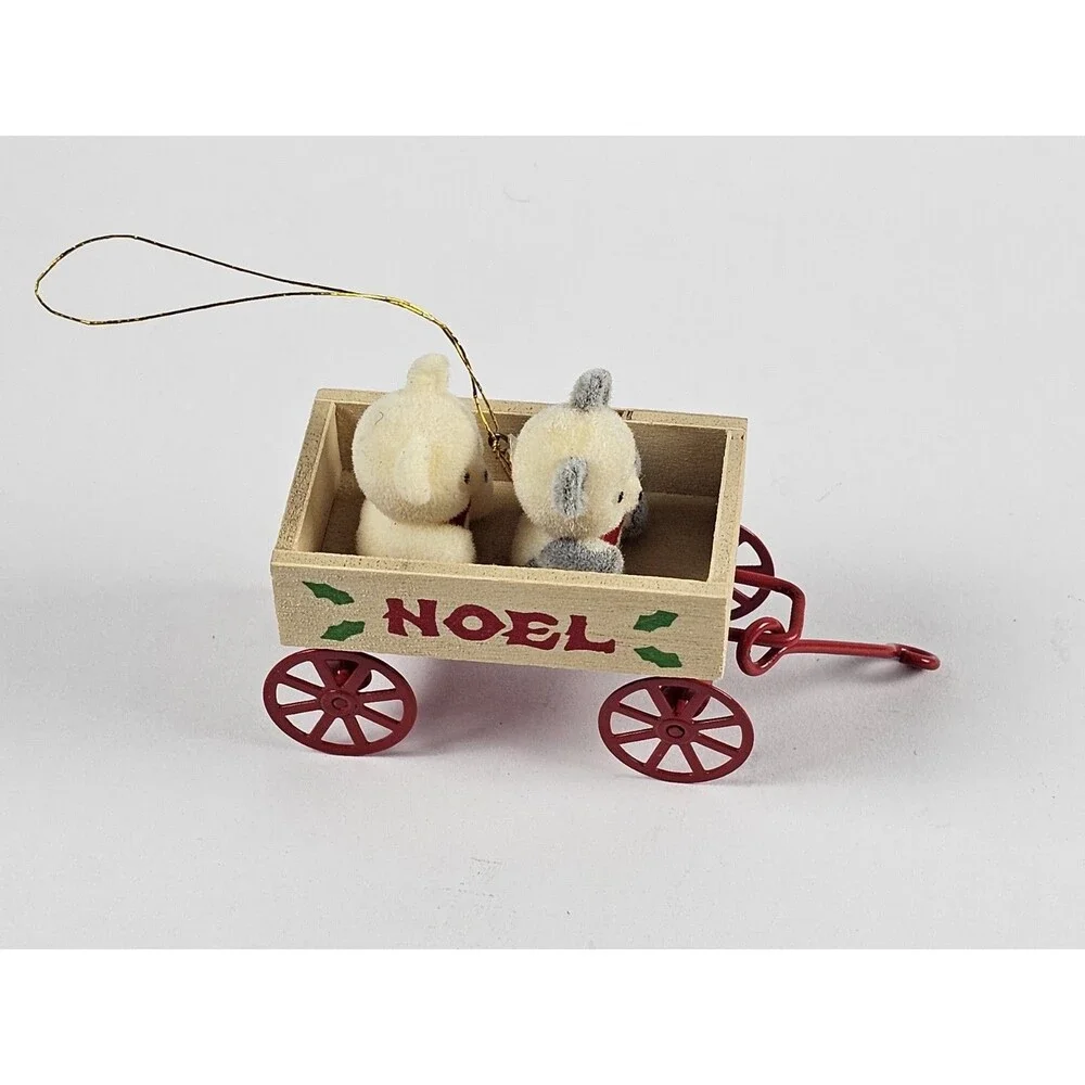 Vintage Avon Teddies in Wagon Christmas Tree Ornament - Holiday Decor